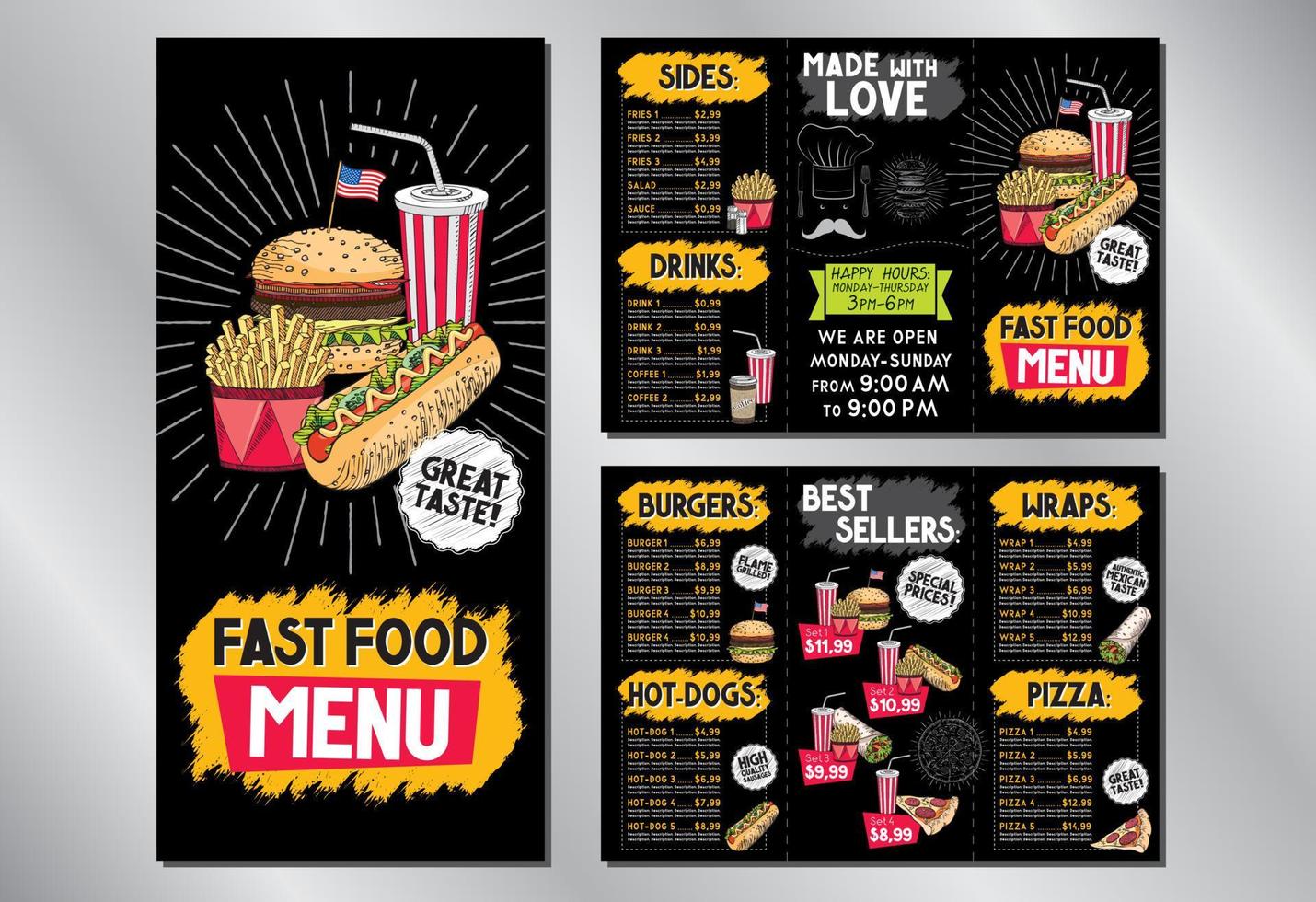 fast-food-restaurant-flyer-menüvorlage vektor