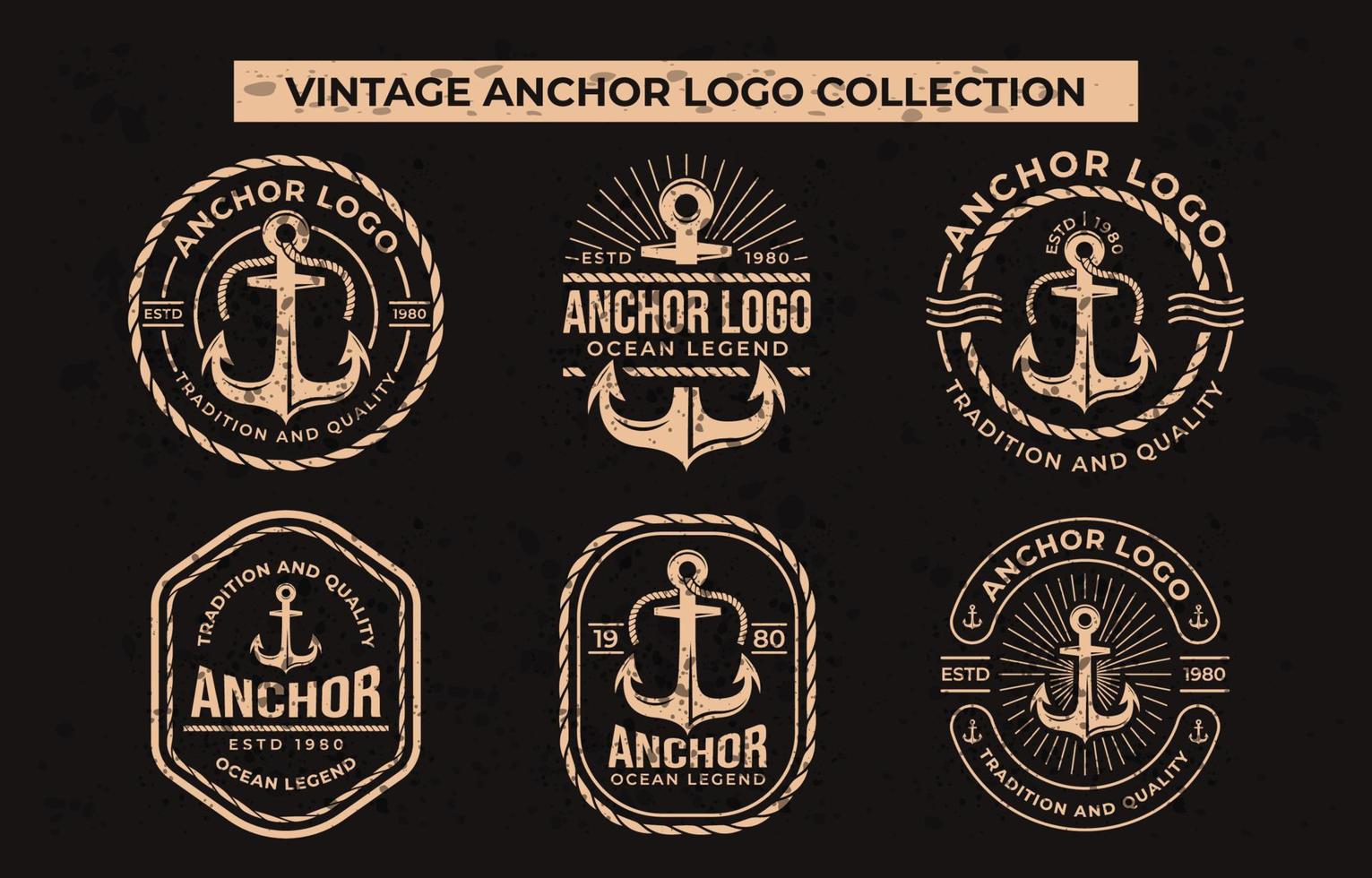 altes Schiffsanker-Logo-Abzeichen vektor