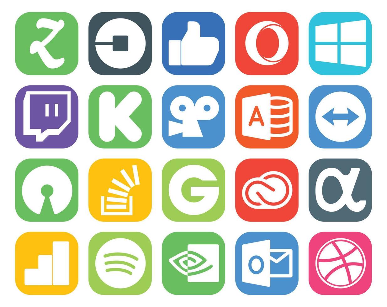 20 Social Media Icon Pack einschließlich Groupon Stock Kickstarter Question Open Source vektor