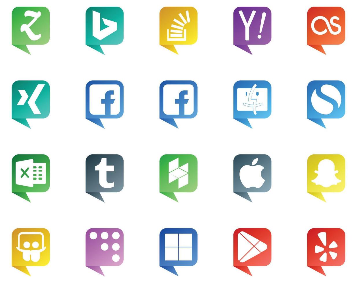 20 Social-Media-Logo im Stil einer Sprechblase wie Snapchat, Houzz, Lastfm, Tumblr, einfach vektor