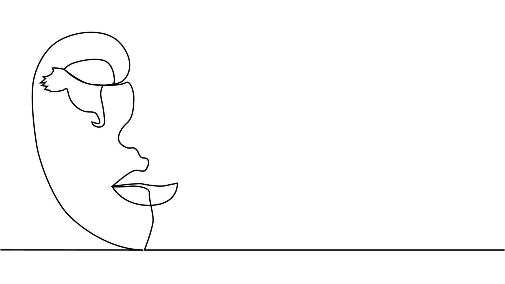 kvinna ansikte med blommor ett linje teckning. kontinuerlig linje teckning konst. blomma bukett i kvinna vektor