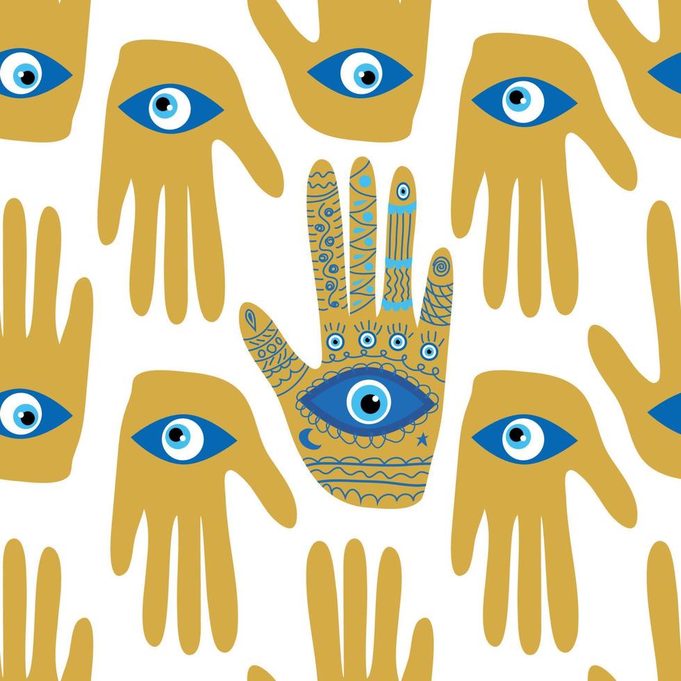 doodle nahtloses muster hamsa auge, magisches auge, dekorelement. rosa, grüne, goldene Augen. Stoff Textil vektor