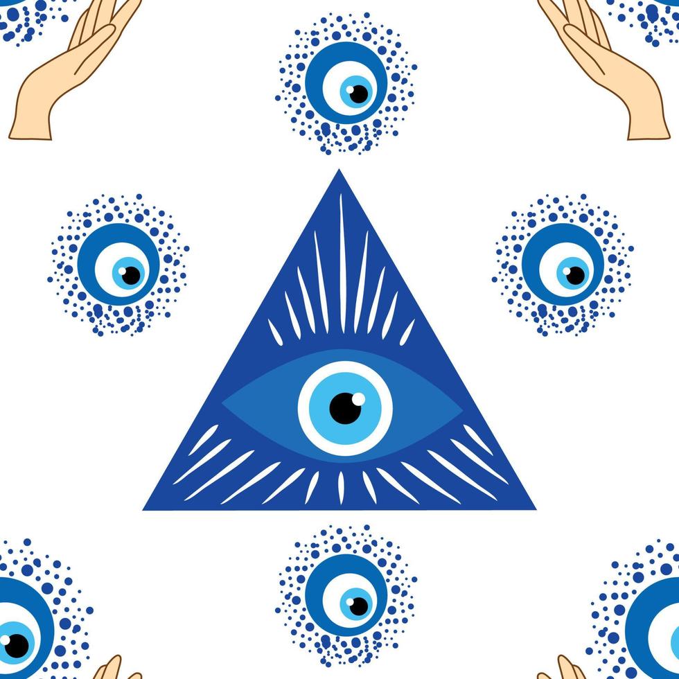 böses auge nahtloses muster. magie, hexerei, okkultes symbol, linienkunstsammlung. hamsa-auge, magisches auge, dekorelement. vektor