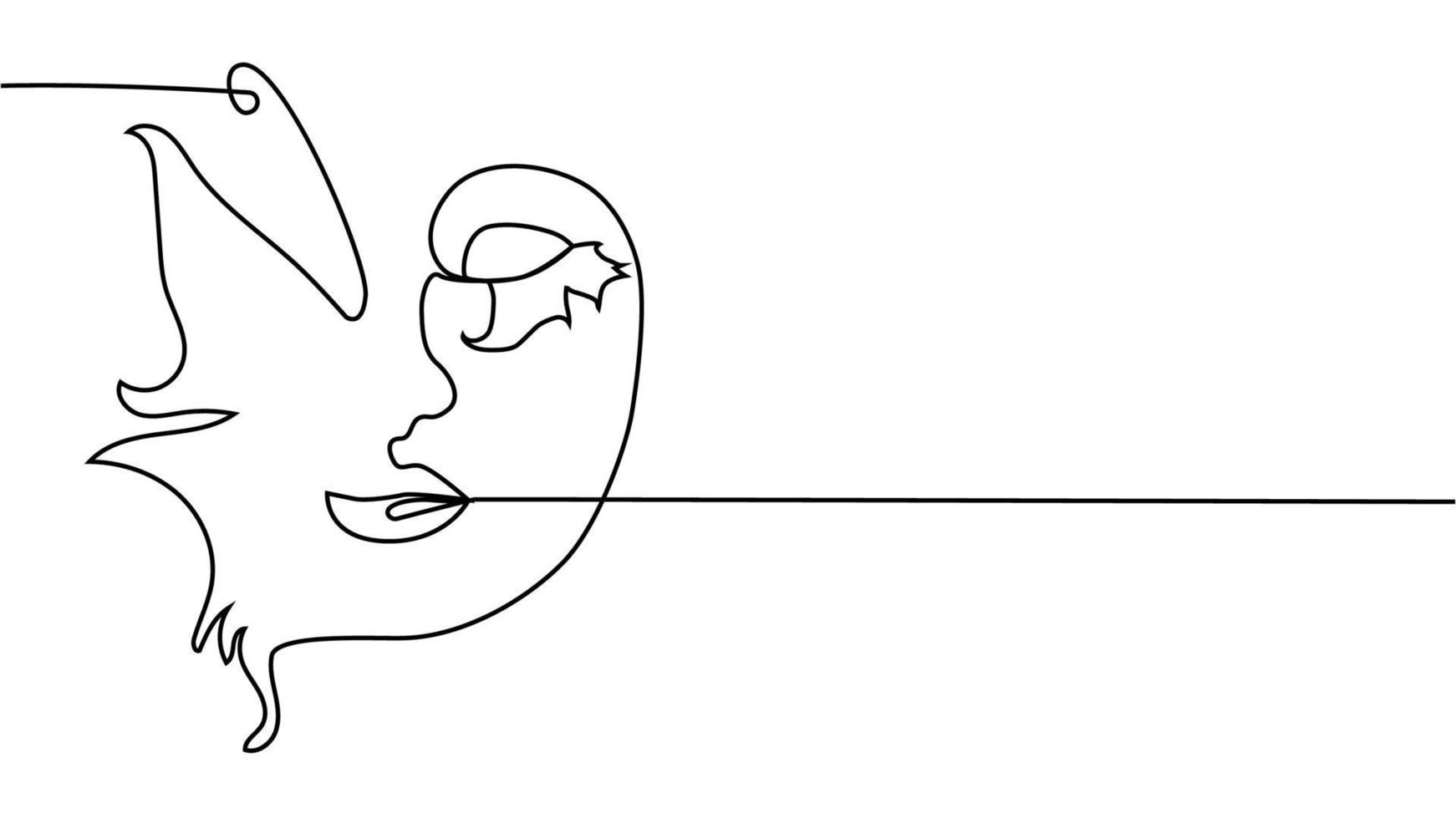 abstrakt ansikte med fjäril ett linje teckning. portret minimalistisk stil vektor