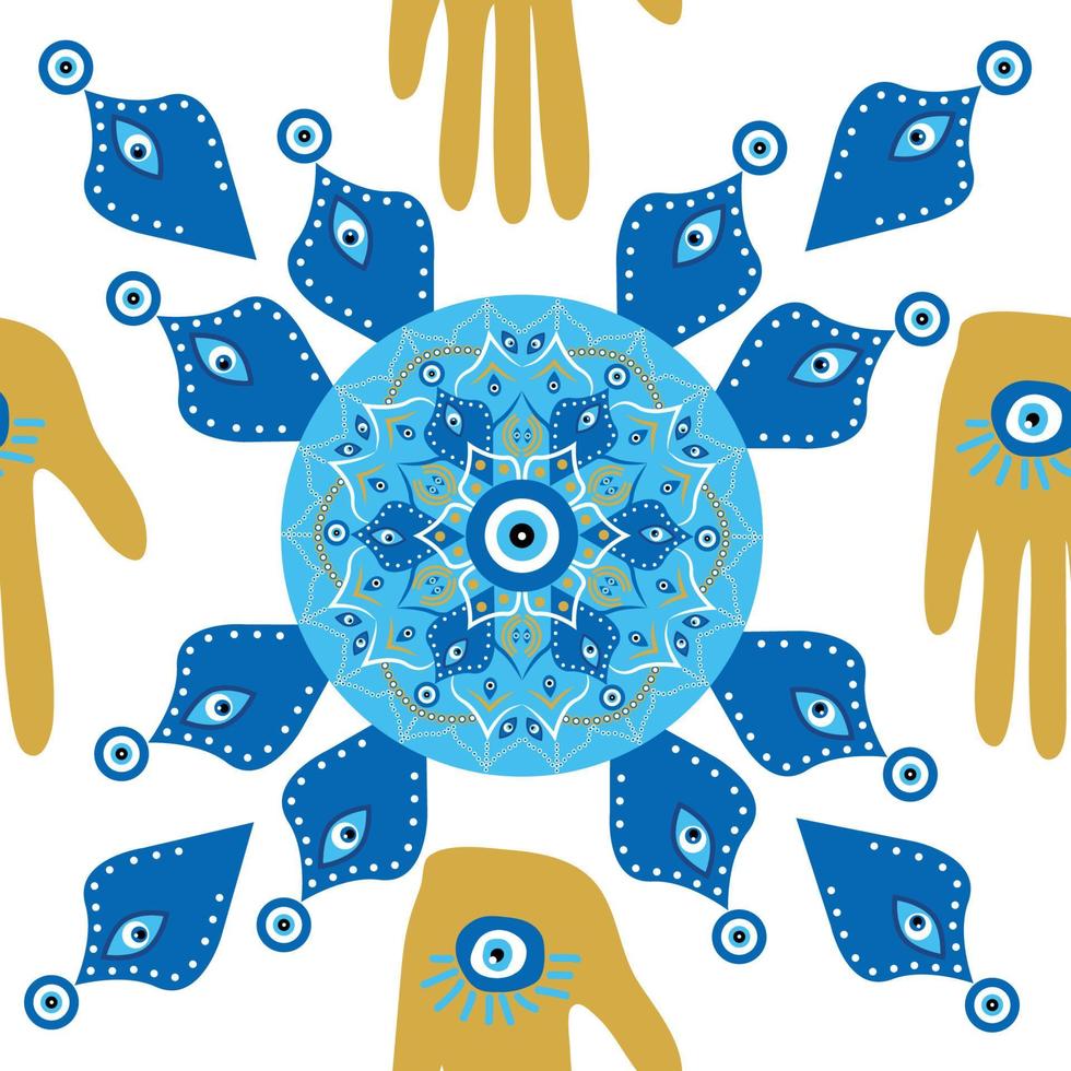 mandala griechisches böses auge symbol des schutzes, blau türkisch vektor