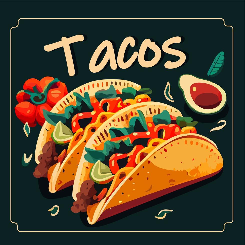 mexikanisches Tacos-Poster für Fast-Food-Snacks und Speisen zum Mitnehmen vektor