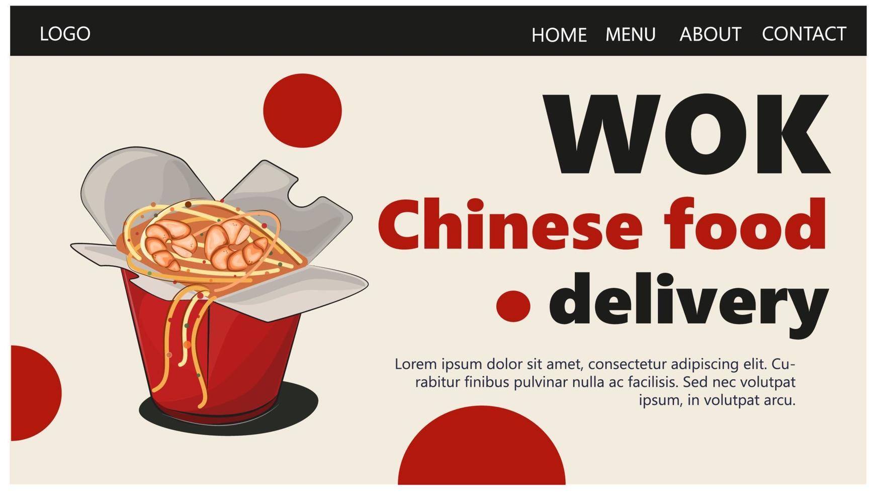 asiatisches Essen, Wok-Vorlage. für Restaurantmenüs und Plakate. Lieferstellen Vektor flache Illustration isoliert auf weißem Hintergrund. Sushi-Rollen-Onigiri-Sojasauce-Set. Bild auf Lager