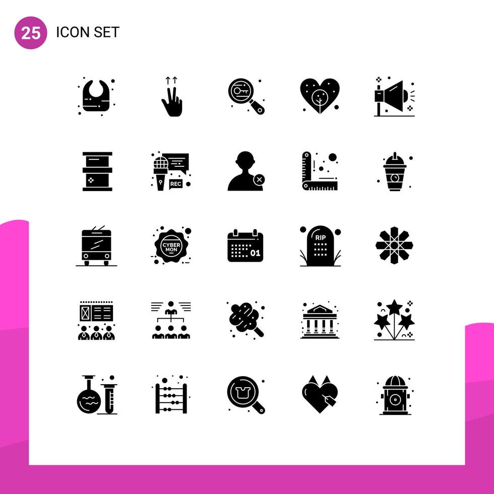 Solides Glyphenpaket mit 25 universellen Symbolen für den Geschäftstag der SEO-Marketingforschung, editierbare Vektordesign-Elemente vektor