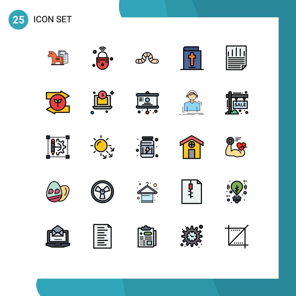 25 fylld linje platt Färg begrepp för webbplatser mobil och appar Semester bibel låsa pauropoda insekt redigerbar vektor design element