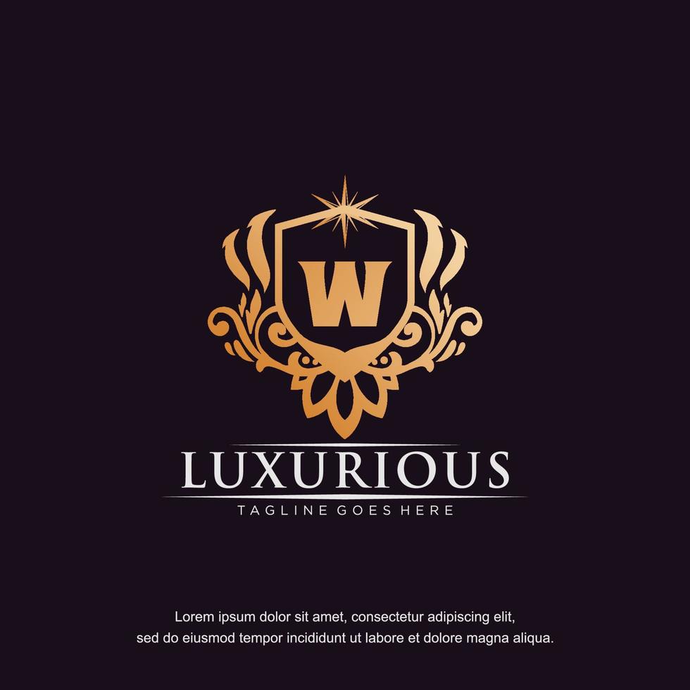 w Anfangsbuchstabe Luxus Ornament Gold Monogramm Logo Vorlage Vektorgrafiken. vektor