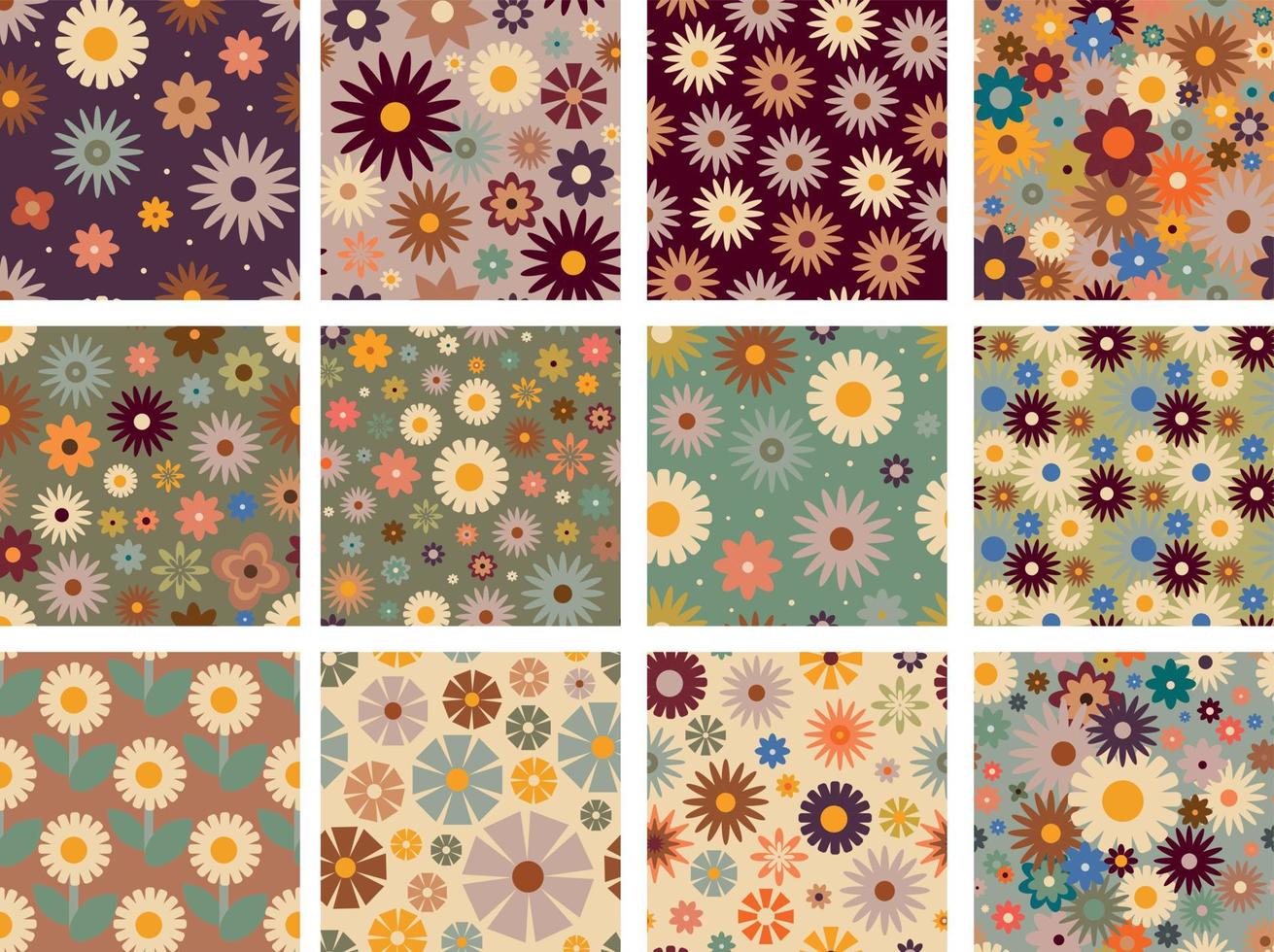 Sammlung von Retro-Blumenmustern im Retro-Stil. Vektor-Illustration vektor