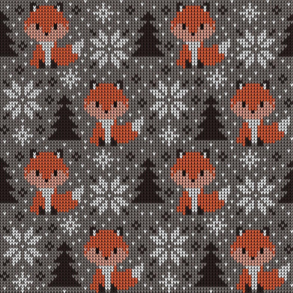 gestricktes weihnachts- und neujahrsmuster in fuchs. Wollstrickpullover-Design. Tapete Packpapier Textildruck. Folge 10 vektor