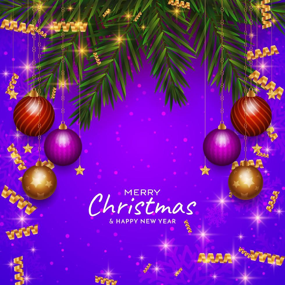 frohe weihnachten festival leuchtend violette kiefernblätter hintergrunddesign vektor