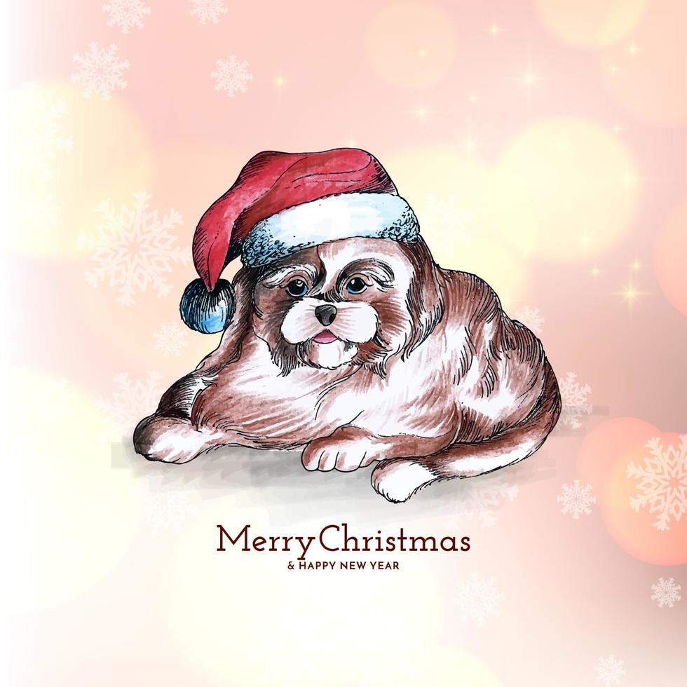 glad jul festival bakgrund med skön hund design vektor