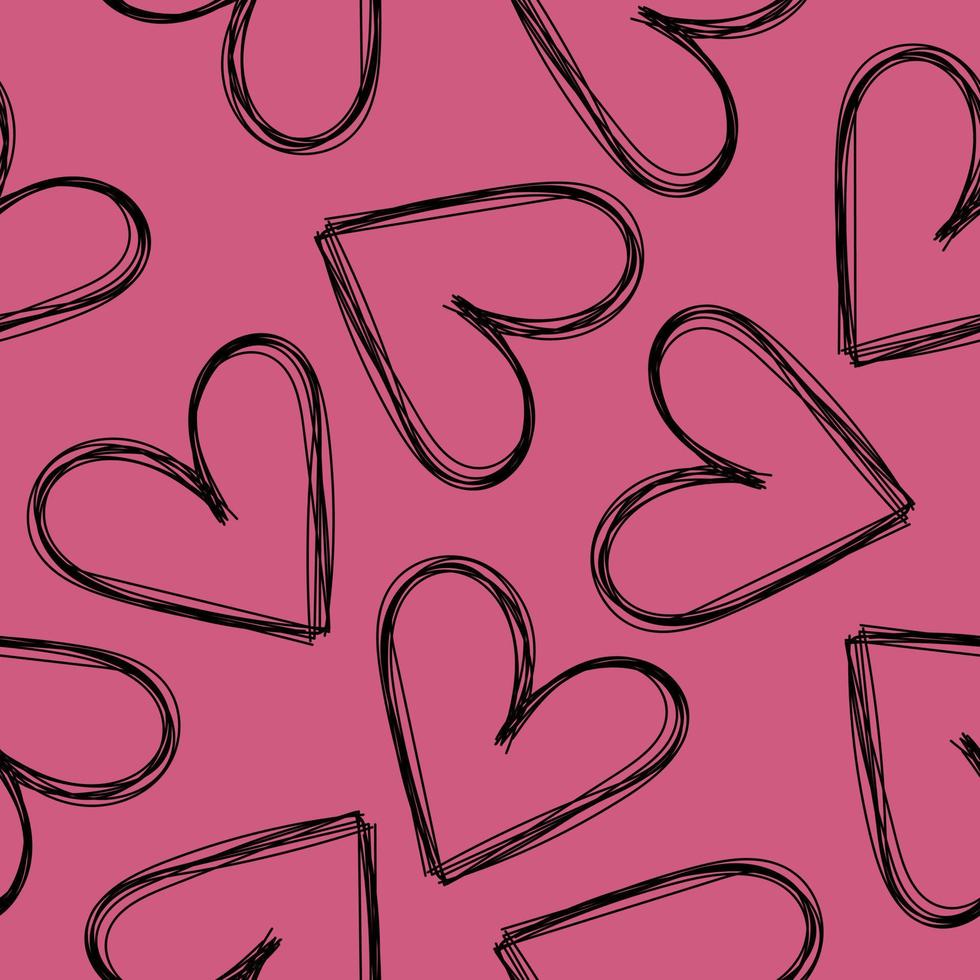 hand dragen hjärtan på rosa bakgrund sömlös mönster vektor
