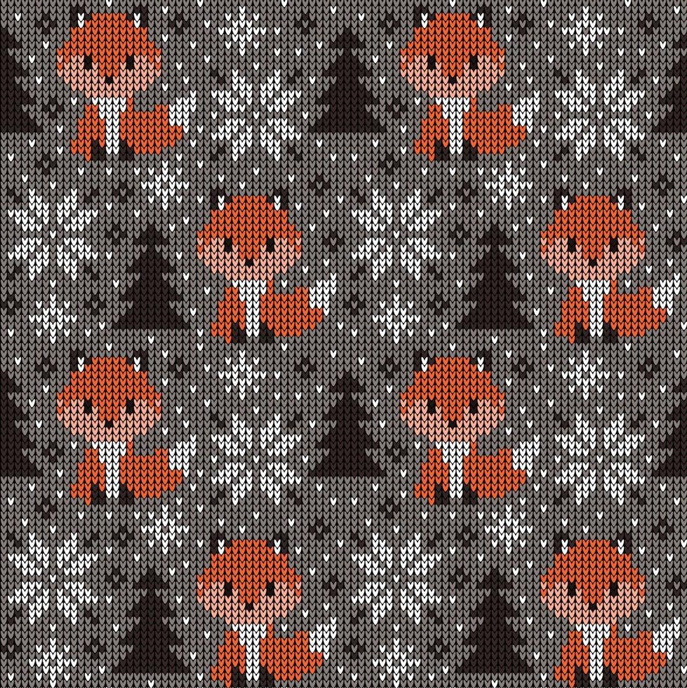 gestricktes weihnachts- und neujahrsmuster in fuchs. Wollstrickpullover-Design. Tapete Packpapier Textildruck. Folge 10 vektor