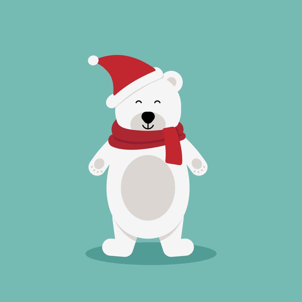 Eisbär mit rotem Schal. Vektor süßer Cartoon charcter.chrismas concept.perfect für Weihnachts- und Neujahrsgrußkarte esp10