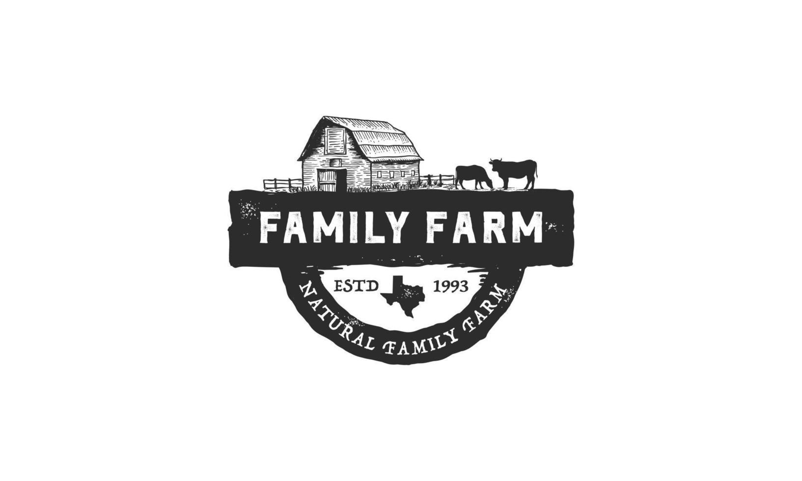Familienfarm-Logo-Design. Emblem-Logo-Design für Rindfleischetiketten. Vektor-Illustration vektor