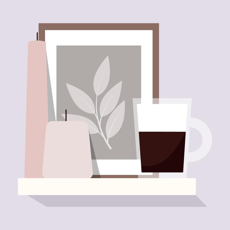 ram med illustration, kaffe och mysigt ljus vektor