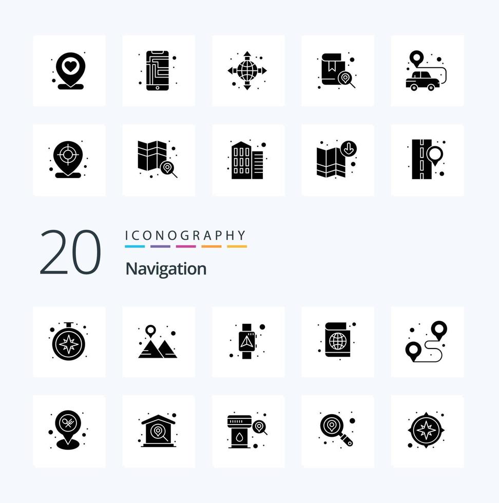 20 Navigations-Solid-Glyphen-Icon-Pack wie Pin-Passbuch GPS-Pass Smart vektor