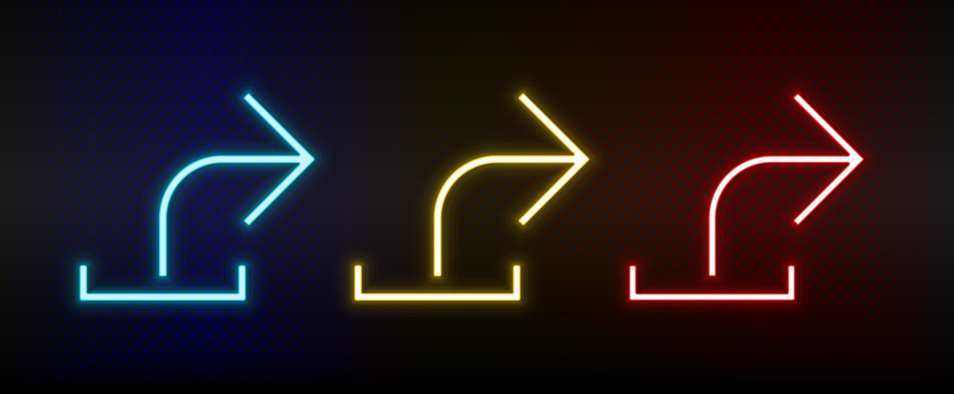 Neon-Symbole. ui-Pfeil. Satz von roten, blauen, gelben Neonvektorsymbolen auf dunklem Hintergrund vektor