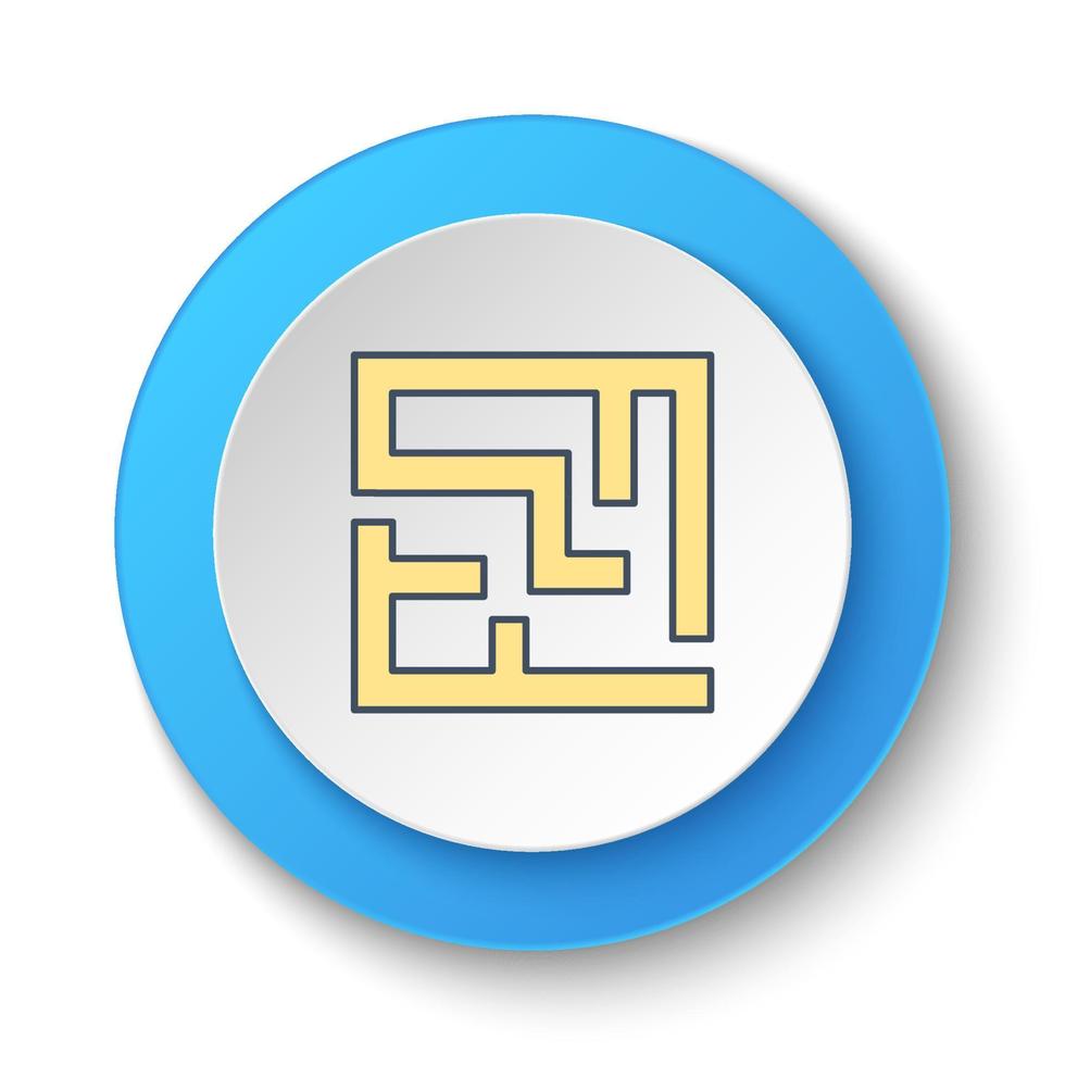 runder Knopf für Web-Symbol. Labyrinth, Weg, Straße. Knopffahne rund, Abzeichenschnittstelle für Anwendungsillustration auf weißem Hintergrund vektor