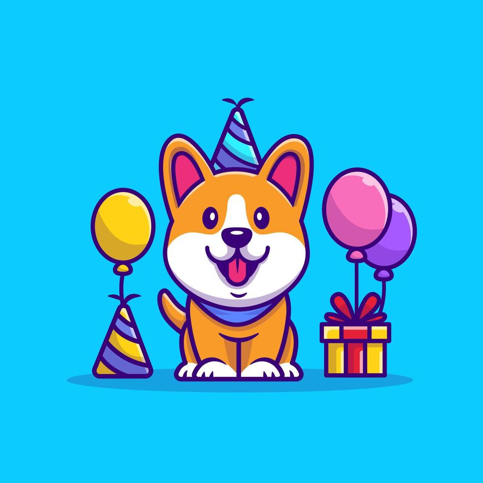 corgi geburtstag cartoon vektor symbol illustration. Tier-Party-Icon-Konzept isolierter Premium-Vektor. flacher Cartoon-Stil