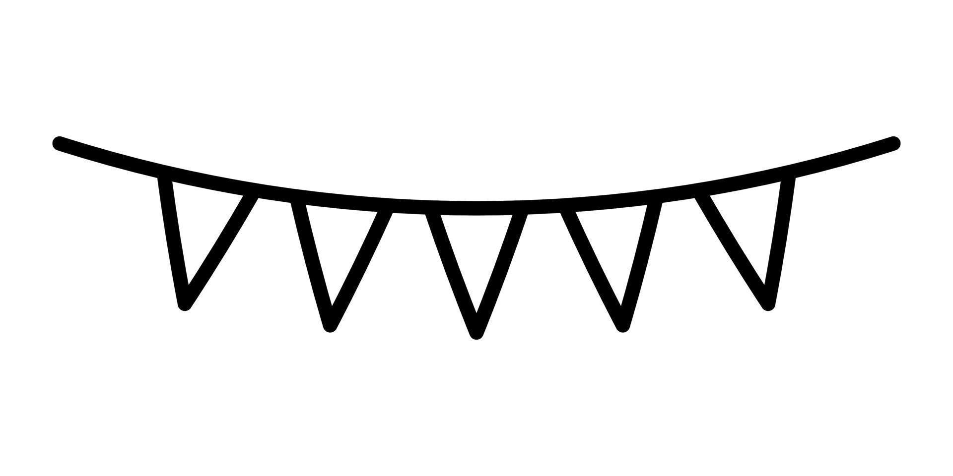 Reihe von dreieckigen Papiergirlanden, hängende Papierflaggen-Symbol im Linienstil-Design isoliert auf weißem Hintergrund. editierbarer Strich. vektor