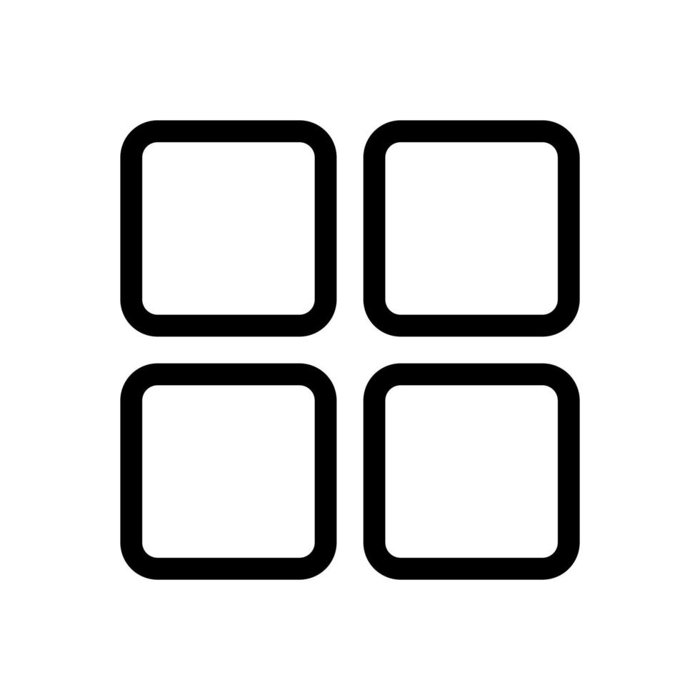 2x2 Gitterquadrate, Menü, Kategoriesymbol im Linienstildesign isoliert auf weißem Hintergrund. editierbarer Strich. vektor