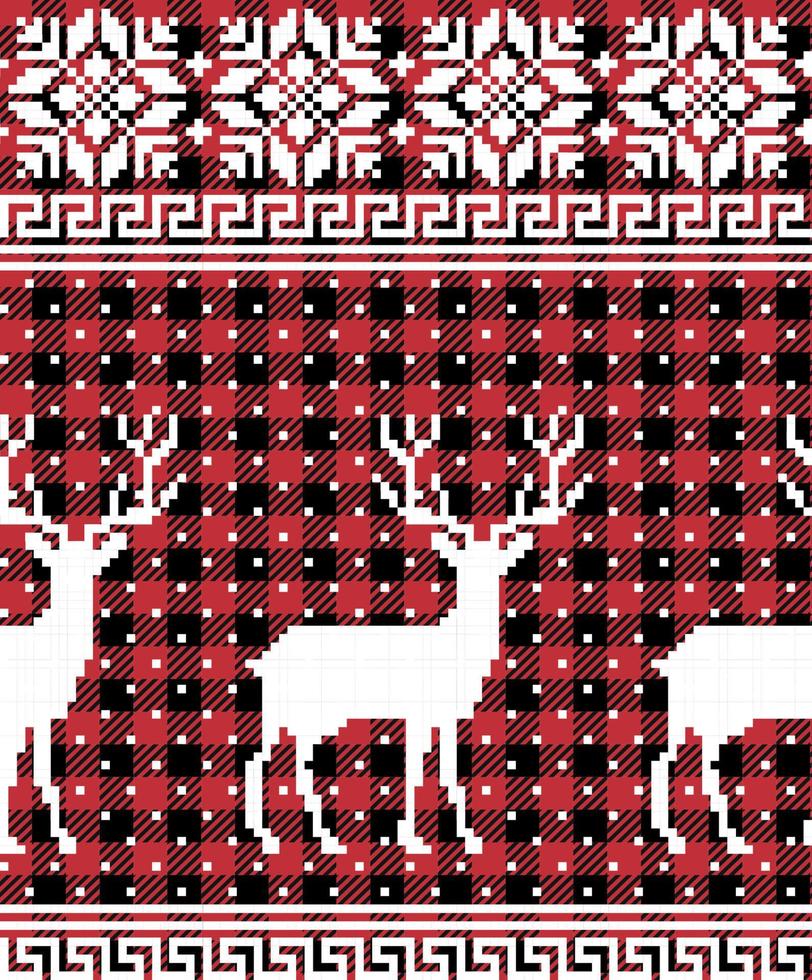 Buffalo Plaid Christmas Jingle Bells auf dem Hintergrund der Musikseite. festliches nahtloses muster. Vektor-Illustration. vektor