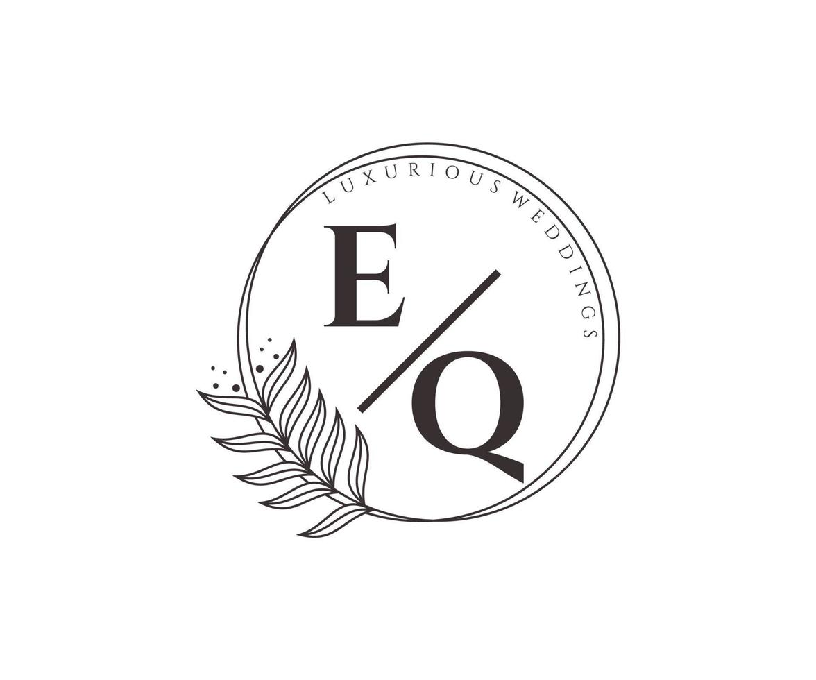 eq initialen brief hochzeitsmonogramm logos vorlage, handgezeichnete moderne minimalistische und florale vorlagen für einladungskarten, datum speichern, elegante identität. vektor