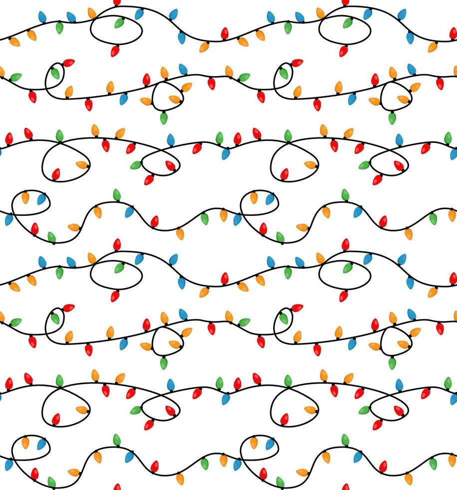 röd och grön Semester jul och ny år sammanflätade sträng färgrik lampor på vit bakgrund vektor sömlös mönster. vinter- Semester skriva ut