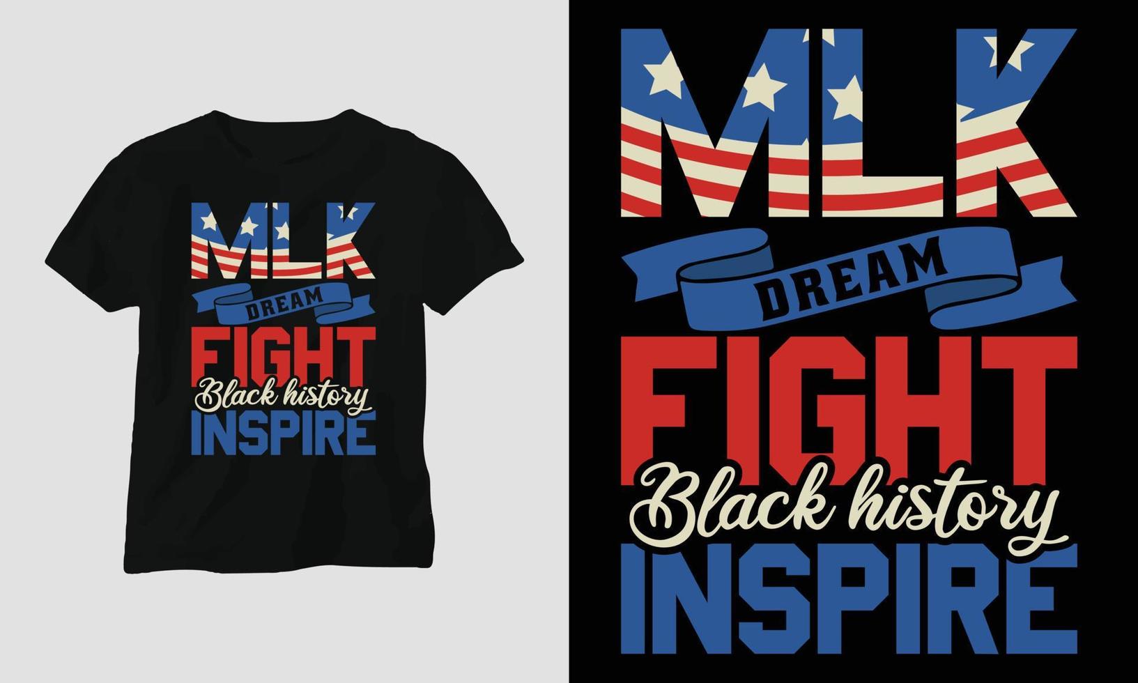 Martin Luther King jr. tag t-shirt design im usa-thema mit band, faust, flagge vektor