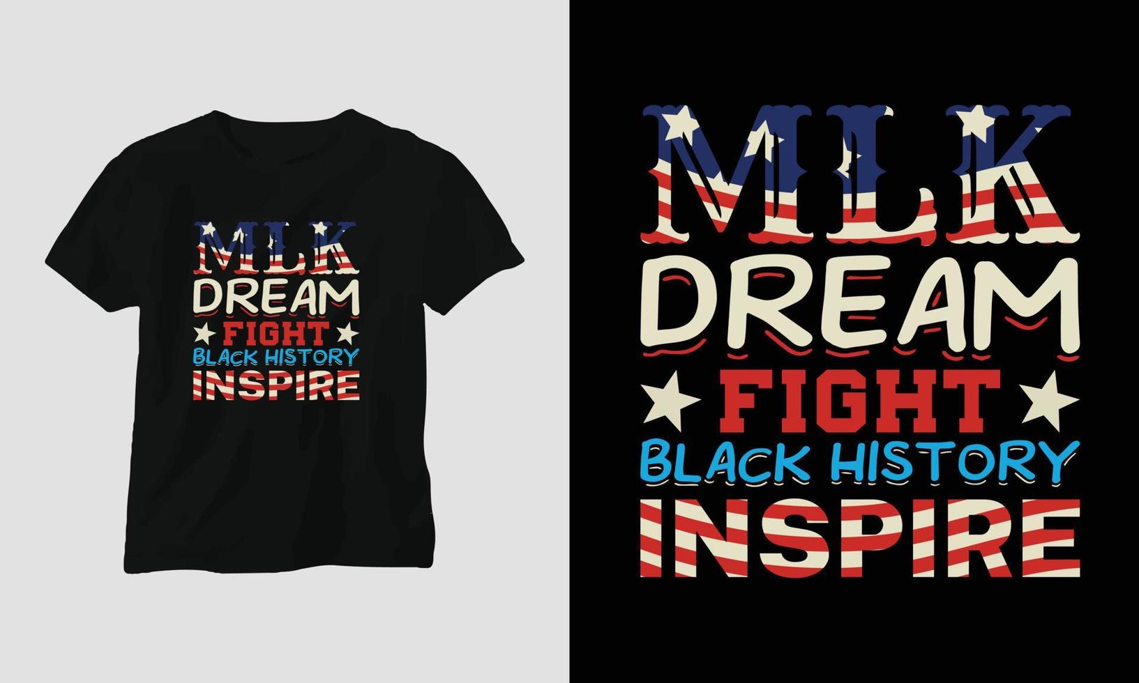 Martin Luther King jr. tag t-shirt design im usa-thema mit band, faust, flagge vektor