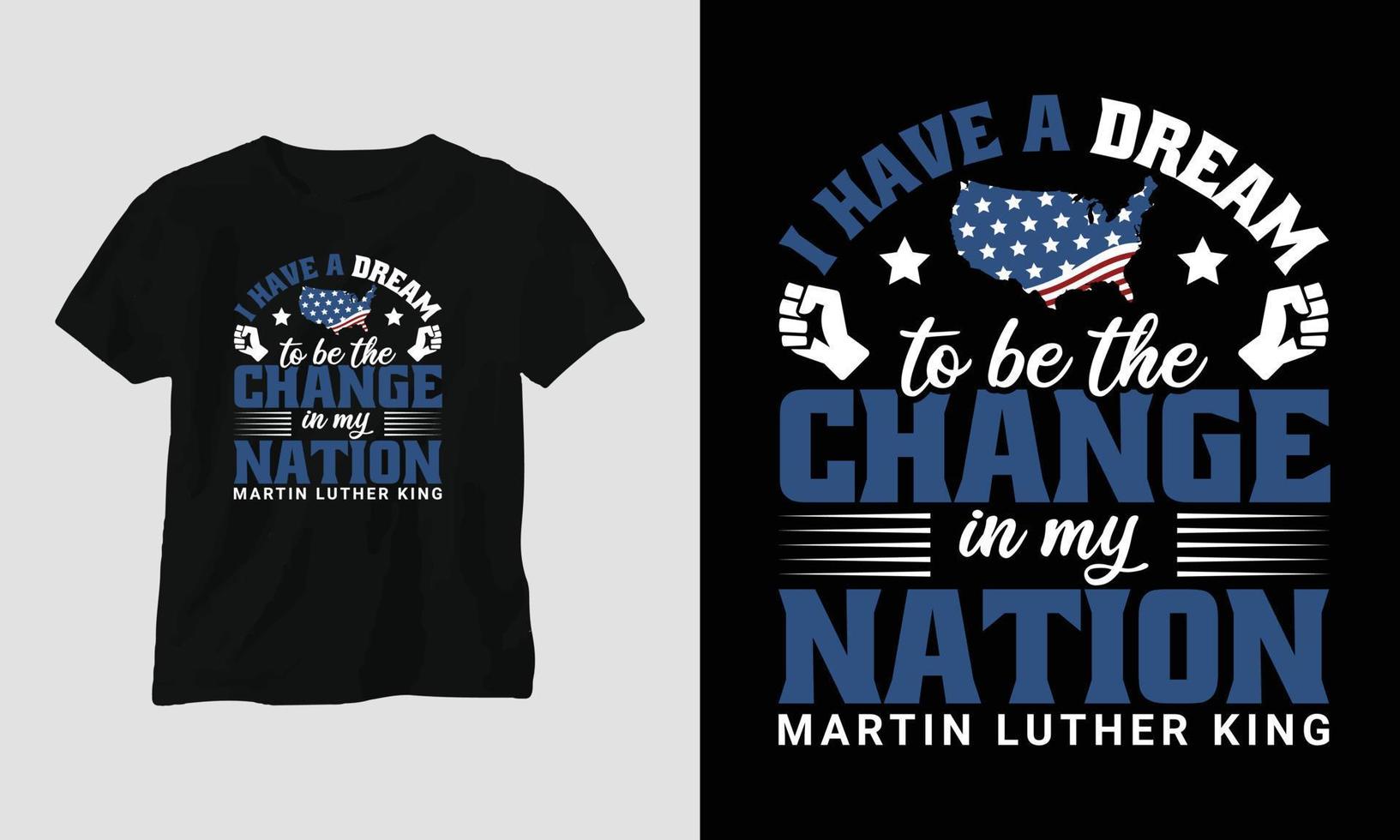 Martin Luther King jr. tag t-shirt design im usa-thema mit band, faust, flagge vektor