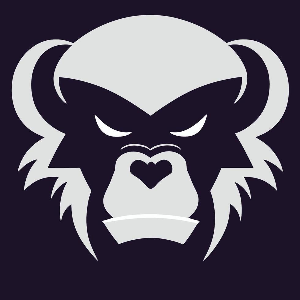 Affengesichtsvektorillustration. Pop-Art-Tier wilder Schimpansenkopf, kreatives Charakter-Maskottchen-Logo-Symmetrie-Design. Aufkleber in leuchtenden Neonfarben. Affen, Haustiere, Designelement für Tierliebhaber. vektor
