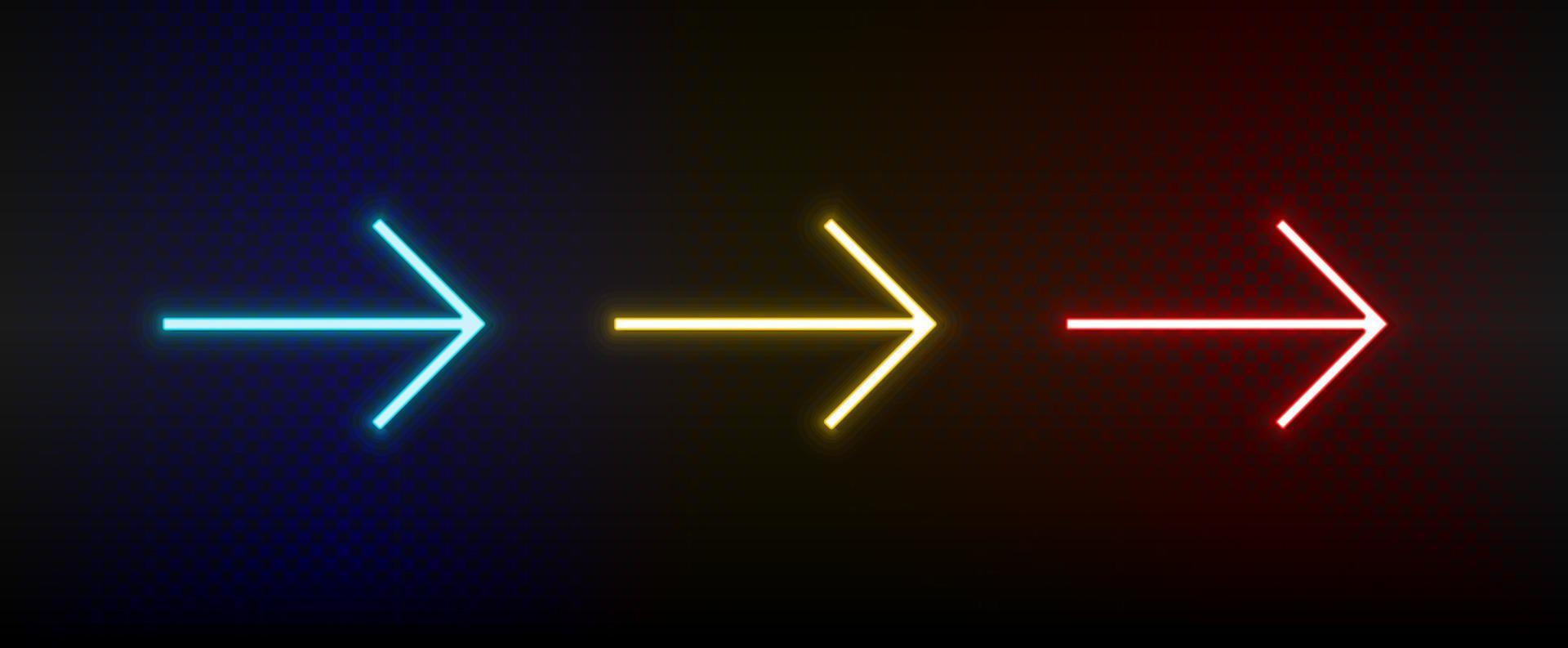 neon ikoner. ui pil. uppsättning av röd, blå, gul neon vektor ikon på mörkna bakgrund
