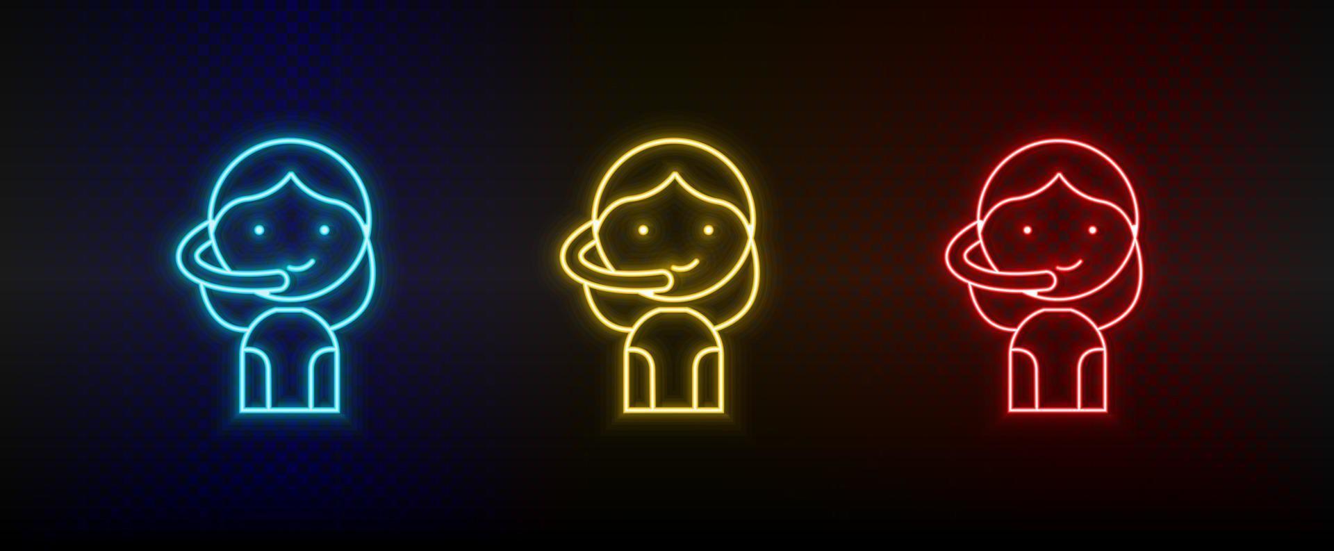 Neon-Symbole. Gamer Mädchen Avatar Retro. Satz von roten, blauen, gelben Neonvektorsymbolen auf dunklem Hintergrund vektor