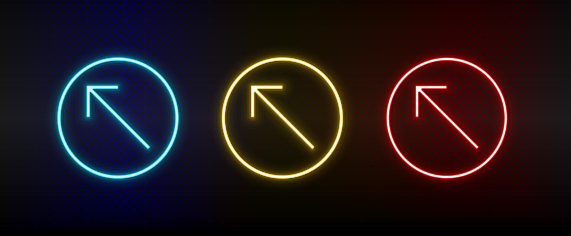 Neon-Symbole. ui-Pfeil. Satz von roten, blauen, gelben Neonvektorsymbolen auf dunklem Hintergrund vektor