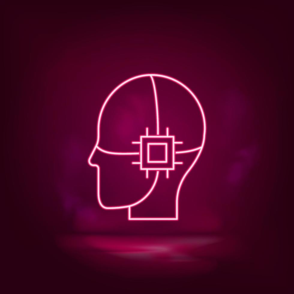 kör, inre, intelligens, hjärna chip neon ikon - vektor artificiell intelligens