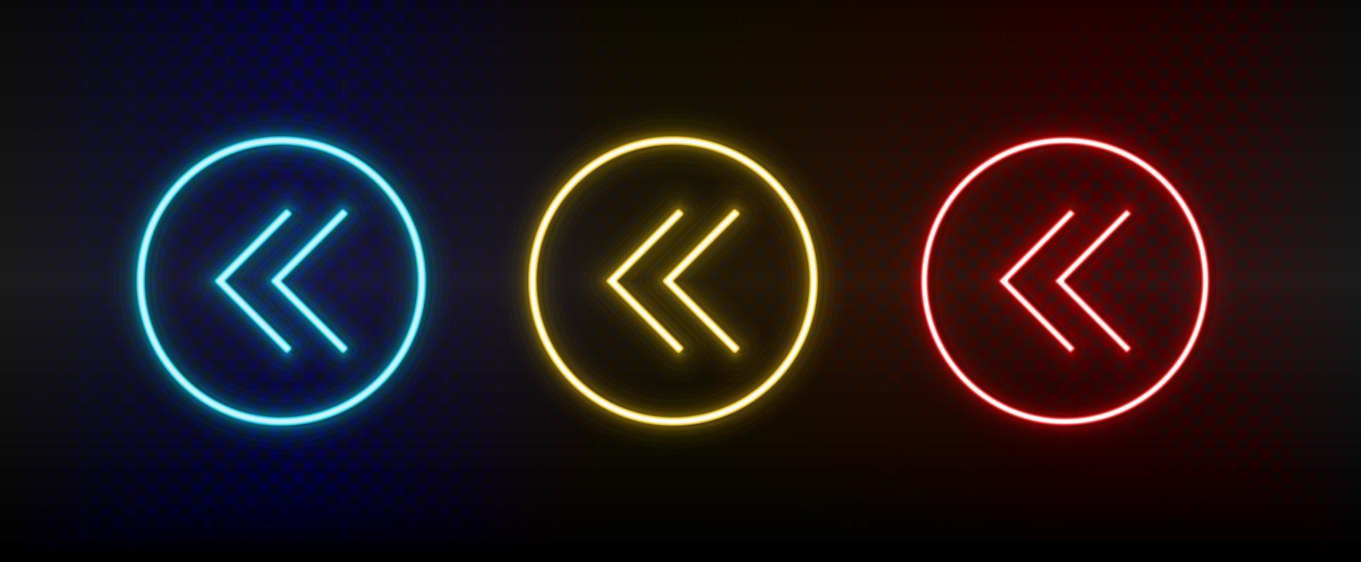 Neon-Symbole. ui-Pfeil. Satz von roten, blauen, gelben Neonvektorsymbolen auf dunklem Hintergrund vektor