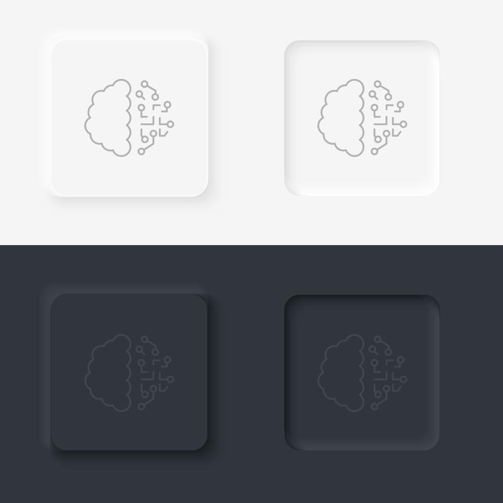 Gehirn, Intelligenz neumorphischer Stil Vektorsymbol Symbol - Vektor. Vektor-Icon-Set im neumorphen Stil der künstlichen Intelligenz vektor