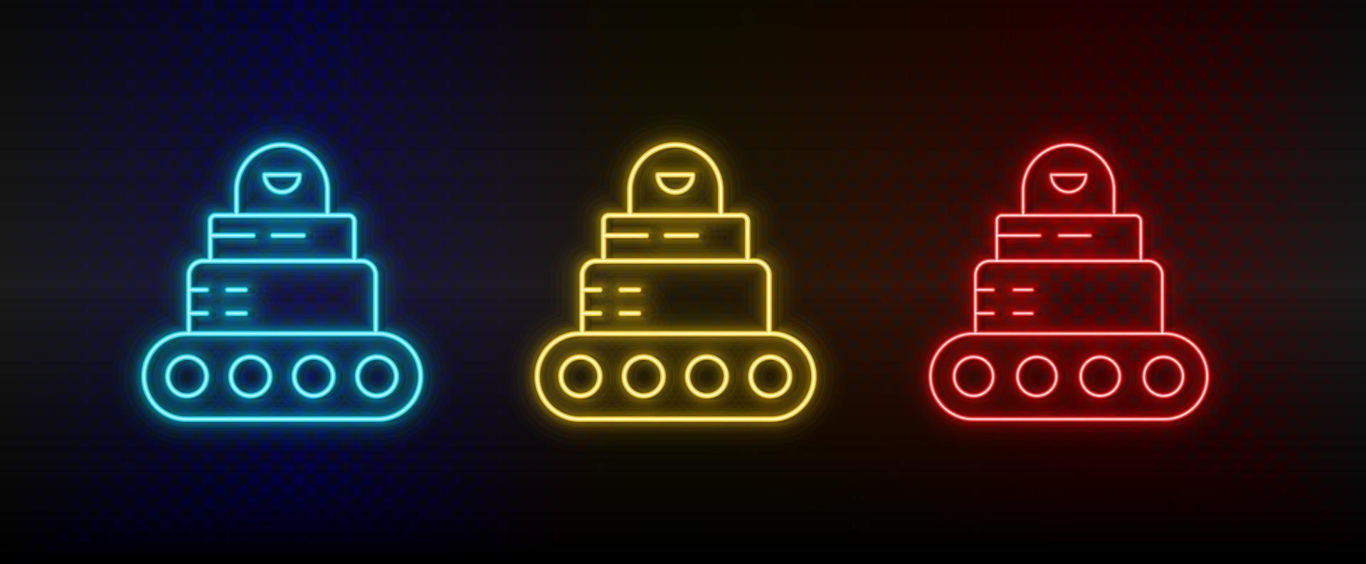 neon ikoner. robot bil. uppsättning av röd, blå, gul neon vektor ikon på mörkna bakgrund