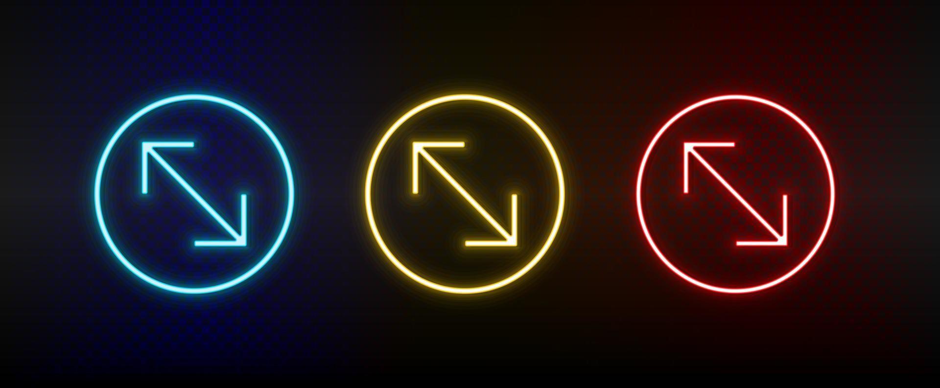 Neon-Symbole. ui-Pfeil. Satz von roten, blauen, gelben Neonvektorsymbolen auf dunklem Hintergrund vektor