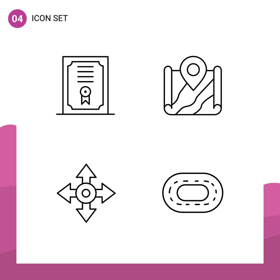 uppsättning av 4 kommersiell fylld linje platt färger packa för certifikat Karta Karta Google navigering redigerbar vektor design element