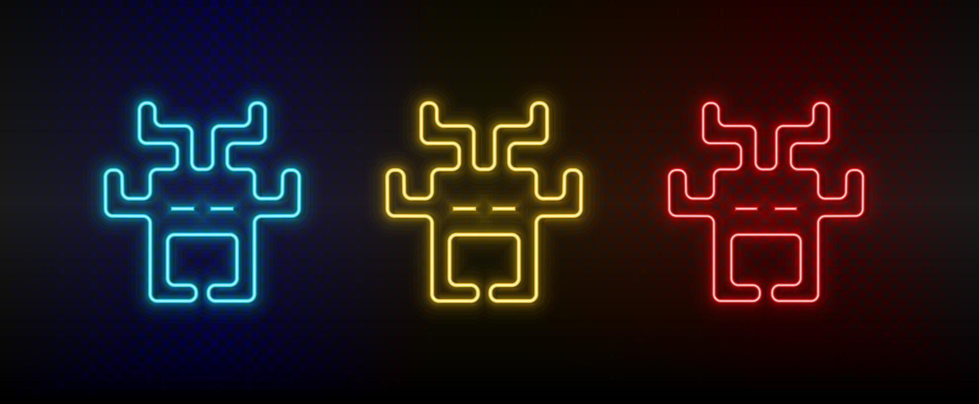 neon ikoner. utlänningar arkad retro. uppsättning av röd, blå, gul neon vektor ikon på mörkna bakgrund