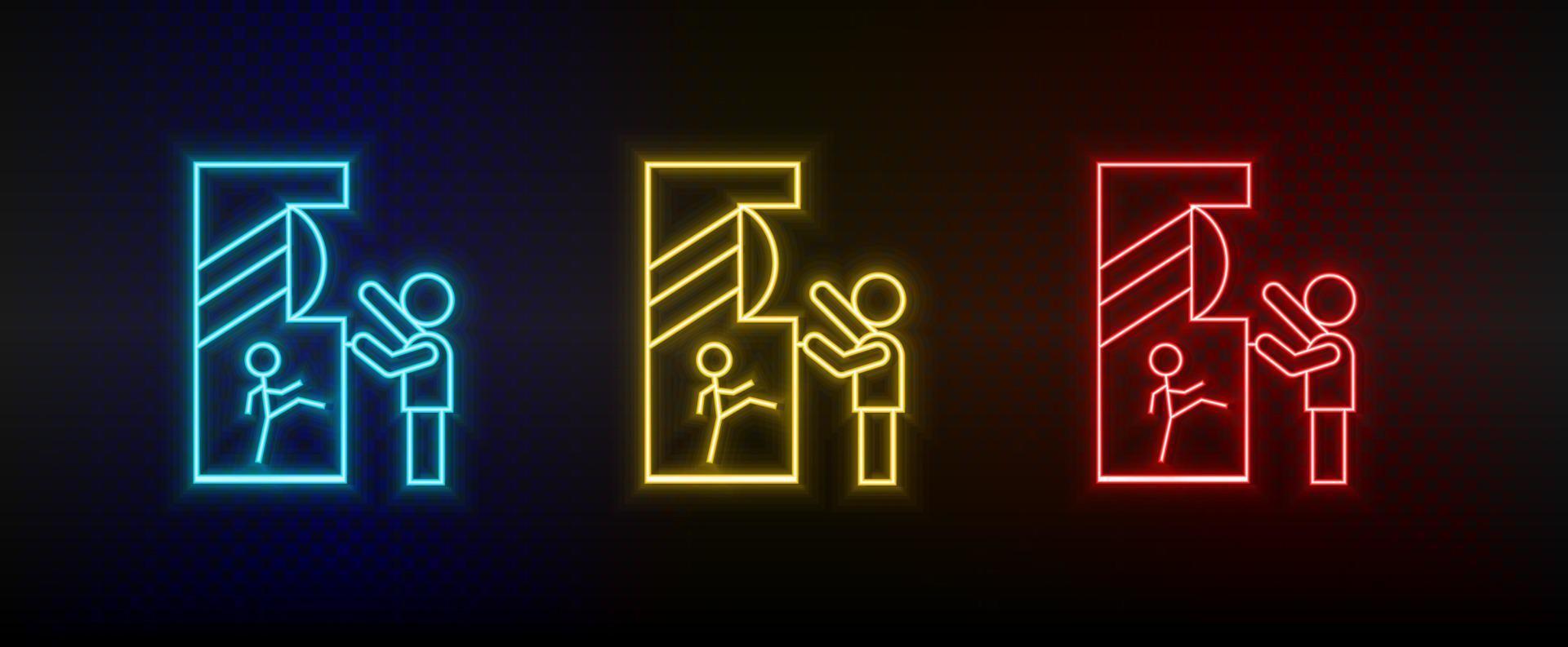 Neon-Symbole. Retro-Konsolen-Arcade für Kinderspieler. Satz von roten, blauen, gelben Neonvektorsymbolen auf dunklem Hintergrund vektor