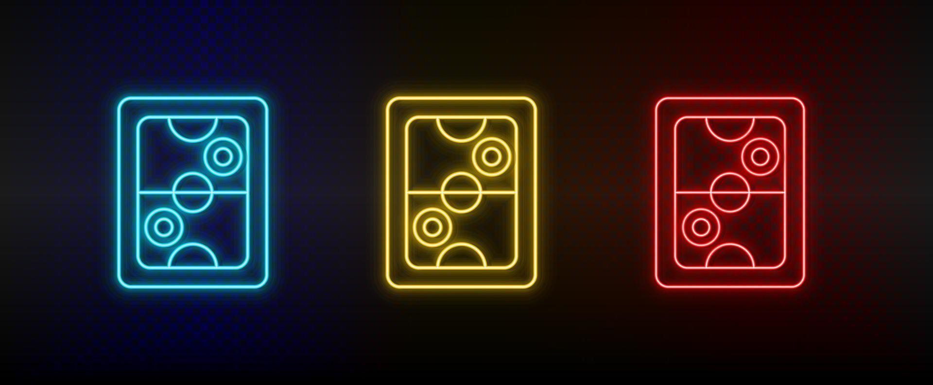 neon ikoner. luft hockey styrelse spel retro. uppsättning av röd, blå, gul neon vektor ikon på mörkna bakgrund