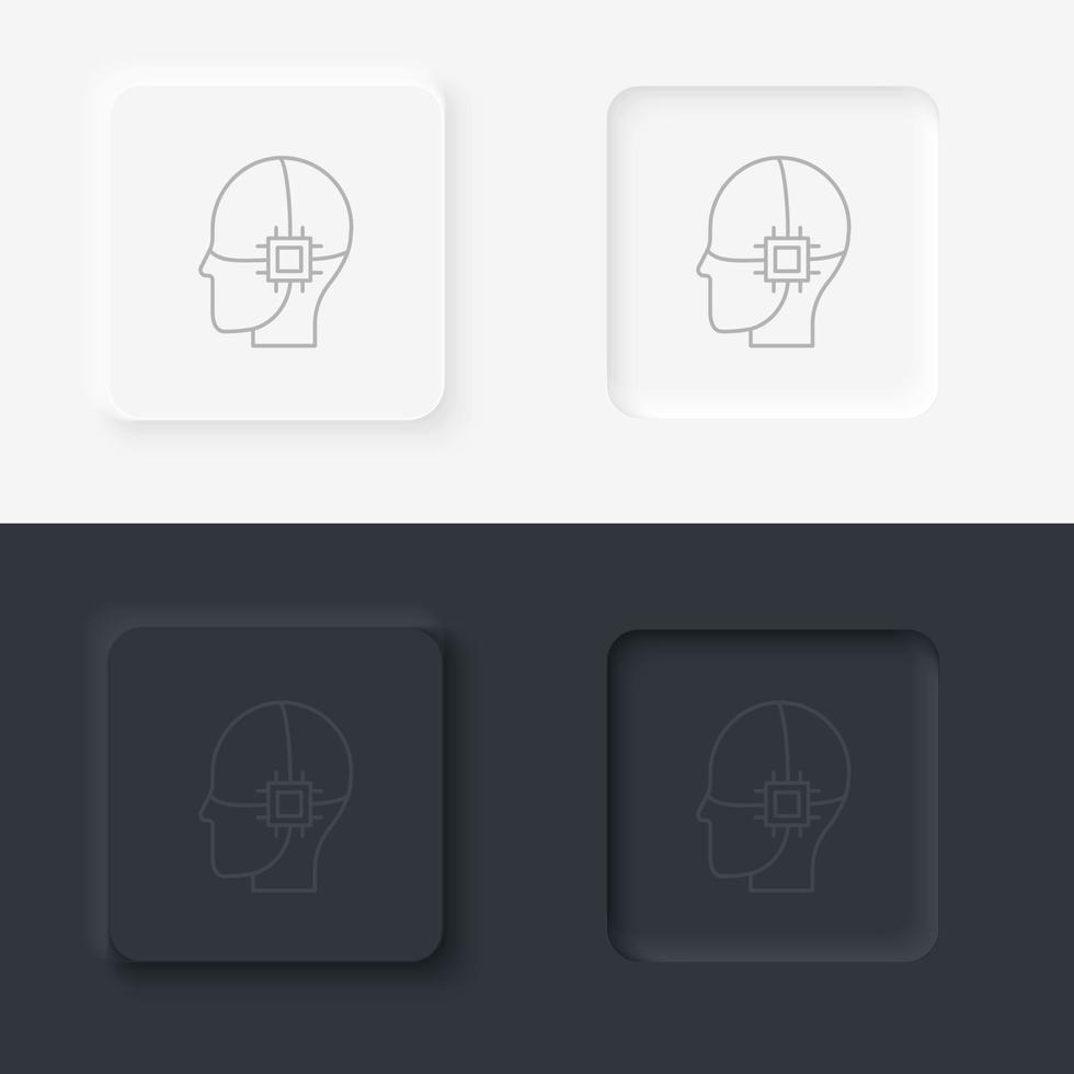 kör, inre, intelligens neumorf stil vektor ikon, hjärna, chip ikon - vektor. artificiell intelligens neumorf stil vektor ikon uppsättning