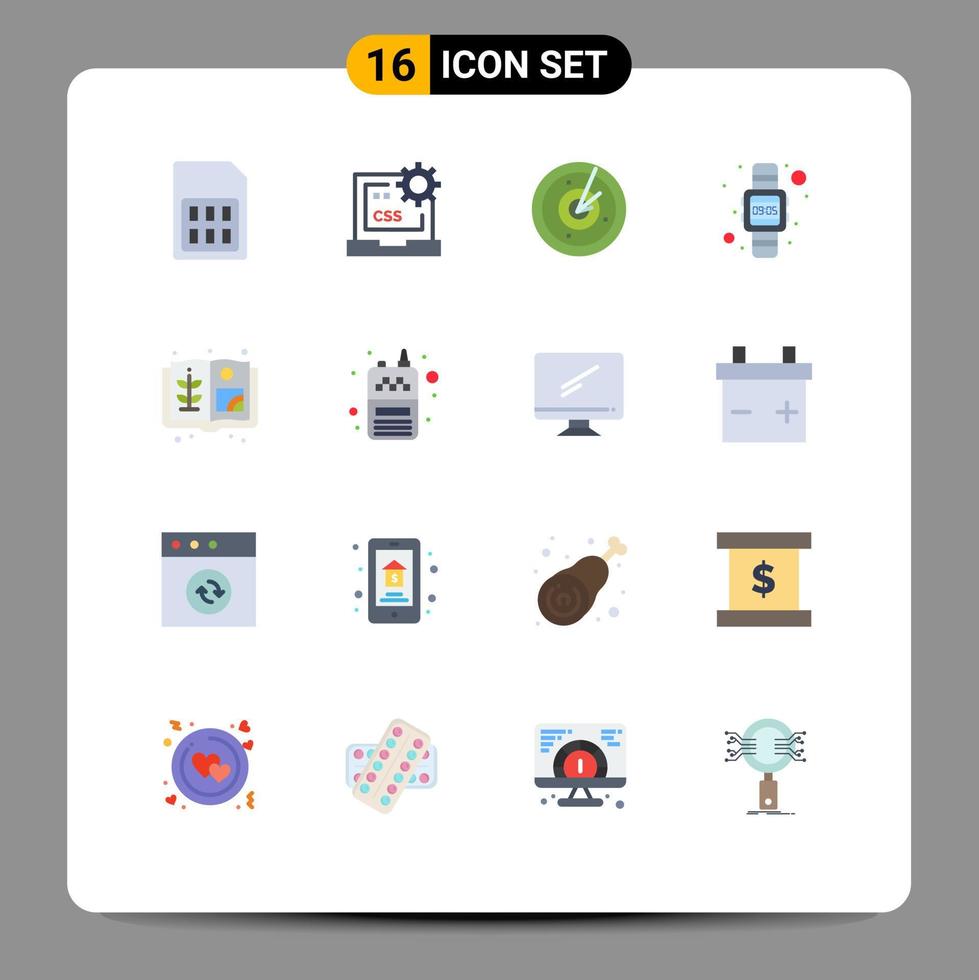 gruppe von 16 modernen flachen farben, die für die handuhrzeit eingestellt sind, entwickeln digitale signalisierungsbearbeitungspakete mit kreativen vektordesignelementen vektor